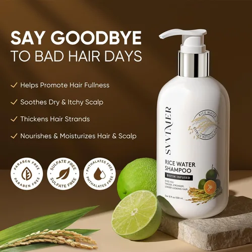 Vista 3 de Svvimer Rice Water Champú para el crecimiento del cabello, champú espesante de biotina para pérdida y adelgazamiento del cabello, sin sulfato