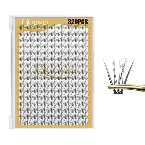 Vista 39 de Kit de racimos de pestañas QUEWEL, 320 piezas, extensiones de pestañas en racimo de 30D, racimos de pestañas de 9-16mm, kit de pestañas dispersas