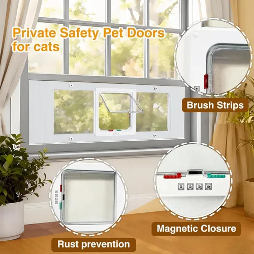 Vista 4 de Puerta de gato para ventana, ancho ajustable de 32.5 a 38 pulgadas, ventana vertical para mascotas para gatos y perros pequeños con 4 modos