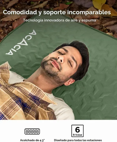 Vista 3 de Acacia 4" Thick Self Inflating Sleeping Pad with Foam, Innovative Y-Shaped Telescopic Structure, Ultraportable Camping Air Mattress with Pump Sack