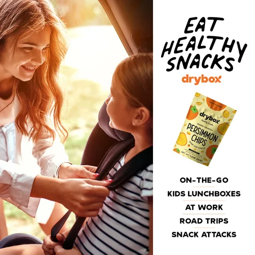 Vista 5 de Drybox Snacks de frutas secas de caqui en rodajas sin azúcar añadido, frutas exóticas sin OMG Sin pelar, con la cáscara Bocadillo keto y paleo