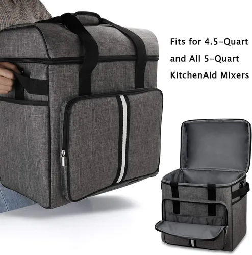 Vista 5 de BAGLHER Funda de mezclador de cocina resistente para batidoras de 4.5 a 5 cuartos de galón, funda de transporte 2 en 1 de hombro y mano con Gris