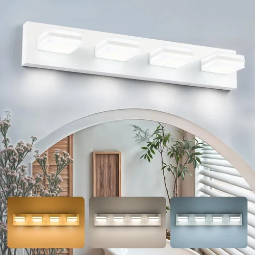 Vista 11 de VONLUCE Lámpara de tocador de baño, 3 luces LED modernas de tocador, luz de baño ajustable 3CCT con función de memoria, pantallas giratorias
