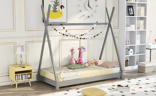 Vista 23 de Harper & Bright Designs Cama de casa para niños, cama individual de madera con cabecera y estribo, marco de cama individual para niños pequeños