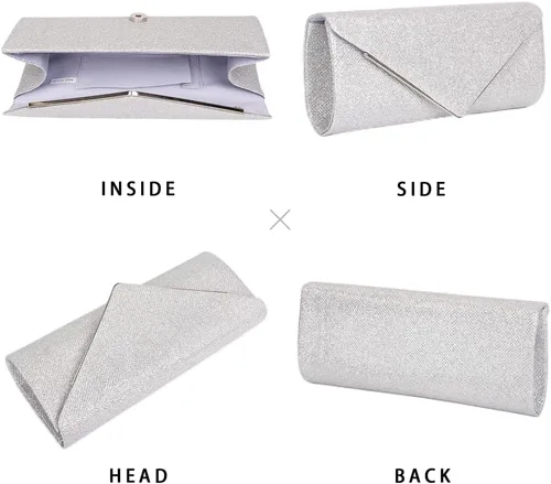 Vista 3 de Larcenciel Monederos de mano para mujer, bolsa de noche brillante con cadena desmontable, Purpurina