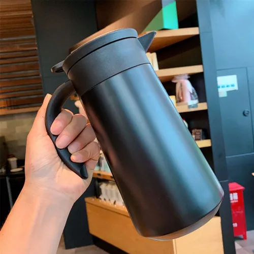 Vista 5 de Jarra térmica para café, tetera aislante de acero inoxidable, doble pared aislada al vacío, dispensador de café, té y bebidas para café, leche y té