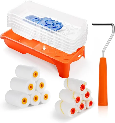 Vista 7 de Kit de rodillos de pintura, kit de 15 rodillos de pintura pequeños de 2 pulgadas con cubiertas de rodillo de pintura de microfibra, bandeja