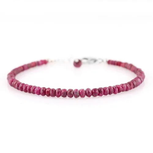 Natural Ruby Gemstones Bracelet, Faceted Roundelle Beads, 925 Sterling Silver, Rhodium Plated, Birthstone, Chakra Healing Crystals, Handmade Women