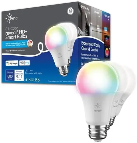 Cync - Bombillas inteligentes reveal a todo color (3 bombillas LED A19), reemplazo de 60 W, habilitado para Bluetooth/Wifi, compatible con Alexa,