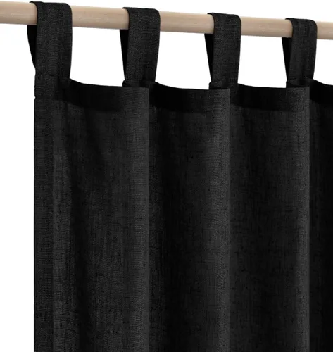 KOUFALL cortinas de mezcla de lino con pestaña superior de 52x45 pulgadas de largo, color negro, para sala de estar