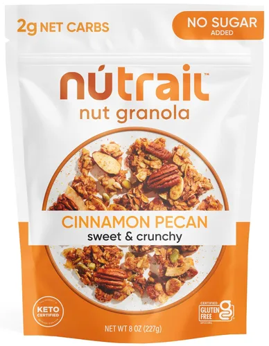 NuTrail Cereal de granola de nuez, nuez y canela, sin azúcar añadido, sin gluten, sin granos, keto, bajo en carbohidratos, desayuno saludable, 8