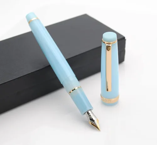 Vista 4 de JINHAO 82 - Pluma estilográfica con clip dorado (punta F 0.020 in, azul cielo transparente)