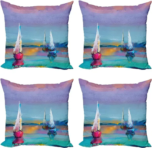 Vista 21 de Ambesonne Paquete de 4 fundas de cojín navideñas con cinta, ilustración de imagen de deseos navideños, impresión digital moderna de doble cara, 16