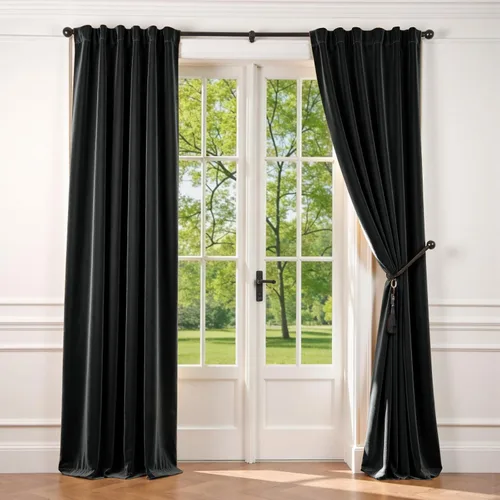 Vista 17 de Lazzzy - 2 paneles de cortinas opacas de terciopelo, con aislamiento térmico, muy suaves, lujosas, con bolsillo para cortinero, para dormitorio
