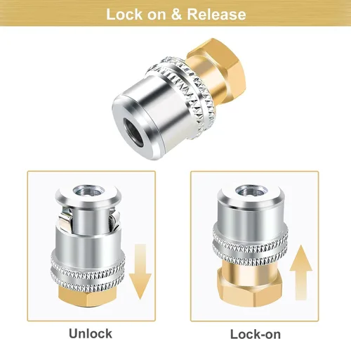 Vista 3 de GODESON Portabrocas de aire de bloqueo 14FNPT de latón de flujo cerrado con enchufe rápido macho estándar, portabrocas de aire para medidor