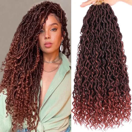 Vista 9 de COOKOO Cabello de ganchillo negro natural de diosa, 10 pulgadas, 8 paquetes de rastas sintéticas preenrolladas con extremos rizados, trenzas