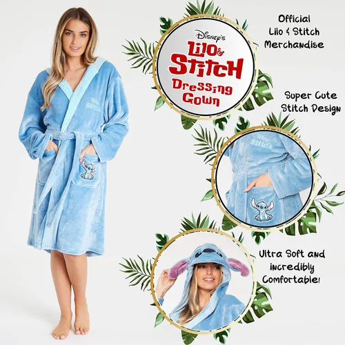 Vista 3 de Disney Robes for Women, Lilo and Stitch Bath Robes, Fleece Bathrobe with Hood, Soft Polyester