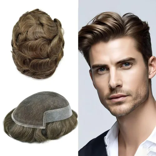 Vista 21 de FACE MIRACLE - Tupé de encaje frontal francés para hombres, postizos, sistemas de reemplazo de cabello humano con PU para hombre, prótesis