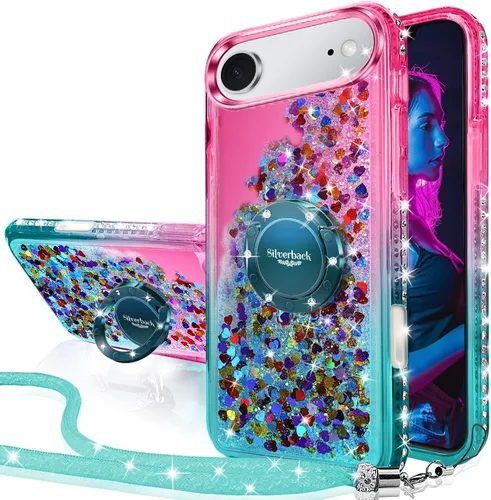 Vista 37 de Silverback Funda para iPhone 15, funda con purpurina holográfica líquida en movimiento con soporte, para niñas y mujeres, funda protectora