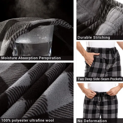 Vista 4 de DG Hill - Pantalones de pijama a cuadros para hombre, micro forro polar y bolsillos de forro polar micro, 3