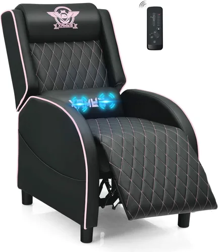 POWERSTONE Silla reclinable para juegos con reposapiés, transpirable, de piel sintética, sillón reclinable de masaje, sofá ergonómico con soporte