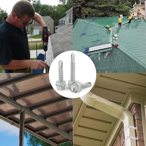 Vista 5 de (150 unidades) Tornillos autoperforantes con cabeza hexagonal #8 × 2 pulgadas, tornillos Tek de chapa autoperforantes de acero inoxidable 410