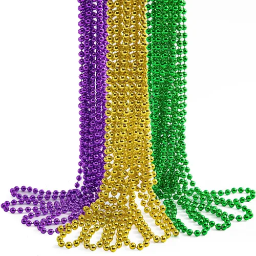 Vista 7 de JOYIN 12 PCS Mardi Gras Metallic Beads Necklaces, Mardi Gras Accessories Throws Beads Bulk for Party Favor