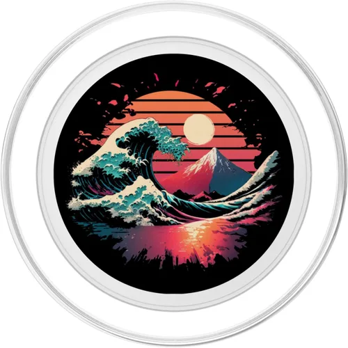 Vista 2 de Vaporwave Aesthetic Great Wave Off Kanagawa Synthwave Sunset PopSockets MagSafe PopGrip for iPhone