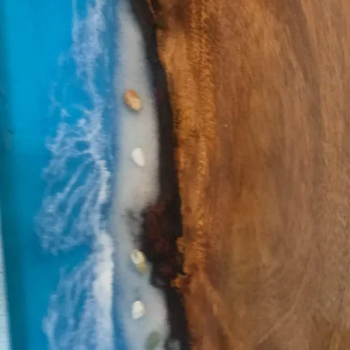 Vista 96 de Mesa de epoxi transparente, mesa de sofá con forma cuadrada, mesa auxiliar de resina de madera, mesa de centro de madera con borde natural para sala