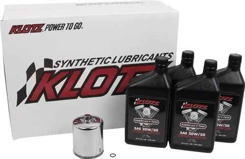 Vista 9 de Kit de cambio de aceite de motor Klotz de 4 cuartos de galón 20W/50 sintético para Evolution Big Twin 1984-1999 - Kit básico