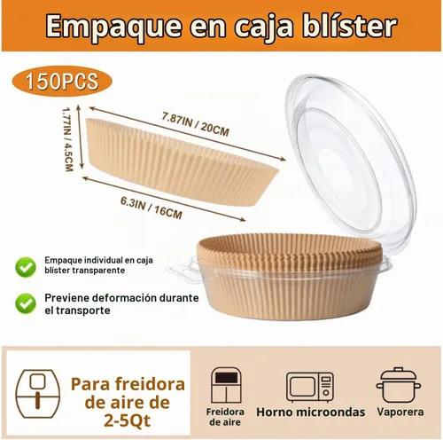 Vista 2 de 150 forros redondos desechables para freidora de aire de 6.3 pulgadas para freidora de aire de 2 a 5 cuartos de galón, sin blanquear, antiadherente