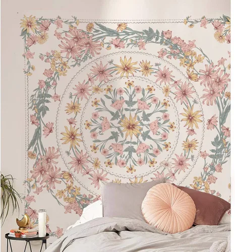 Vista 3 de Simpkeely - Tapiz de medallón floral tipo Mandala, para colgar en la pared, bohemio, hippie