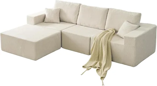 Vista 11 de 139.3 Inch Modular Sectional Sofa, Boneless Cloud Couch with Ottoman & Pillows, No Assembly L Shape Sleeper Sofa for Living Room, Bedroom, Beige - 4