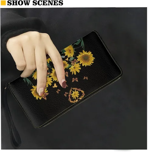 Vista 8 de Coldinair Cartera de piel sintética con cierre de cremallera para mujer, con bloqueo RFID, monedero para teléfono con correa para viaje, Añade tu