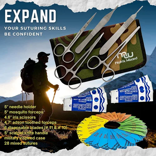 Vista 5 de Hilos de Sutura Mixtos con Aguja Needle Plus Tools 40PK (28 Piezas Disolubles + No disolubles con 12 Herramientas) Kit de Práctica de Suturas