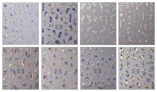 Vista 2 de jmeowio 8 hojas de calcomanías de arte de uñas con punta francesa de mármol, calcomanías autoadhesivas para uñas, suministros de uñas, accesorios