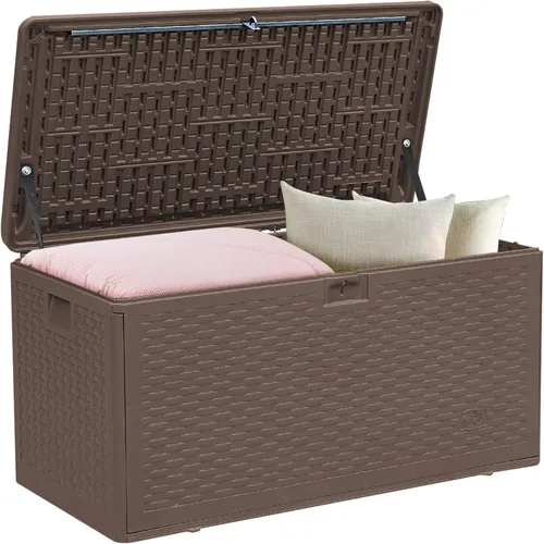 Vista 25 de Caja de almacenamiento para exteriores de 35 galones, caja de resina impermeable y con cierre para terraza, grande, contenedor de almacenamiento