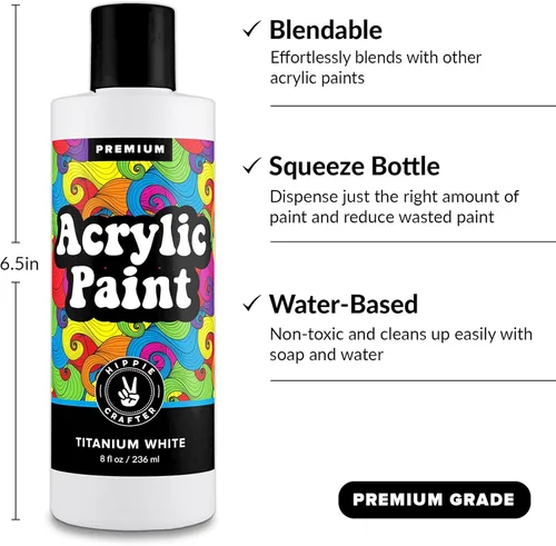 Vista 3 de Pintura acrílica blanca, blanco titanio premium, botella de 8 onzas (8.0 fl oz), para lienzo y pintura al aire libre