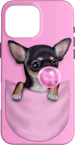 Vista 19 de Black Chihuahua Dog in Pocket with Bubble Gum Case for iPhone 17