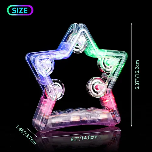 Vista 7 de Facmogu Paquete de 2 panderetas iluminadas con 10 jingles de metal, 3 modos LED intermitentes de pandereta musical, instrumento de percusión