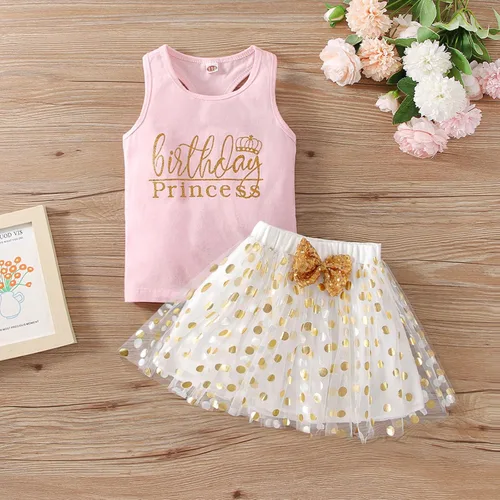 Vista 5 de Vestido de princesa de cumpleaños para niñas pequeñas, chaleco sin mangas, falda tutú de malla con lunares