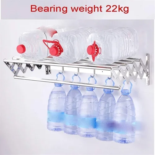 Vista 5 de Estante de secado de ropa plegable para ropa para colgar en la pared, ahorrador de espacio, de acero inoxidable, ajustable, para interiores