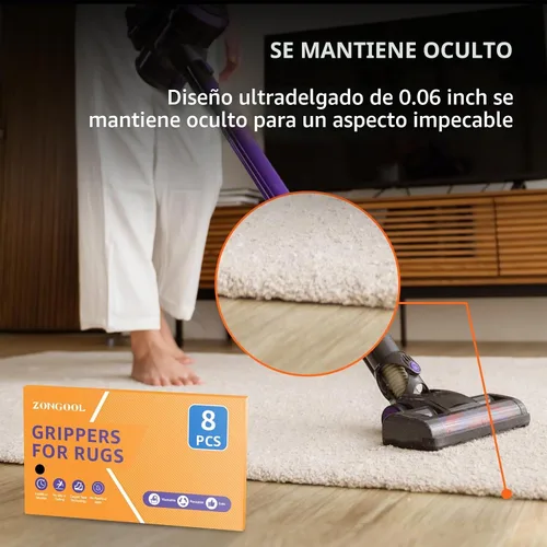 Vista 5 de ZONGOOL - 8 cintas antideslizantes para alfombras de doble cara Negro