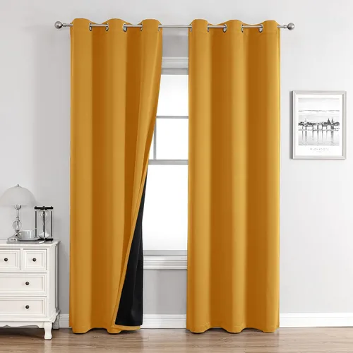 Vista 107 de ChrisDowa Cortinas 100% opacas de 63 pulgadas de largo para dormitorio con forro negro, 2 capas gruesas totalmente opacas con aislamiento térmico