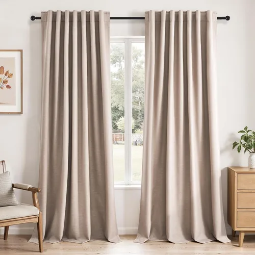 Vista 34 de Topfinel Cortinas opacas, blanco beige, 2 paneles, ventanas pequeñas, textura, mezcla de lino, bohemia, abedul, rural, gancho, bolsillo trasero