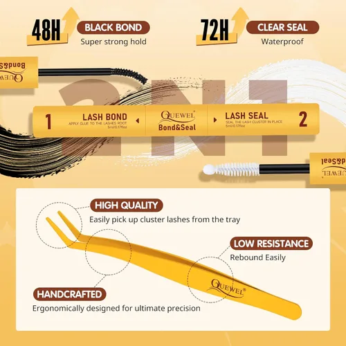 Vista 4 de QUEWEL Kit de extensión de pestañas DIY, racimos de pestañas 3D con 280 piezas, racimos de pestañas mixtas de 10-16 mm (30+40+50D), pinzas