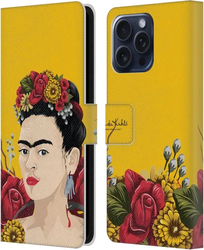 Vista 135 de Head Case Designs Funda con licencia oficial de Frida Kahlo Portrait Red Florals - Funda de piel tipo cartera compatible con Apple iPhone 14 Pro