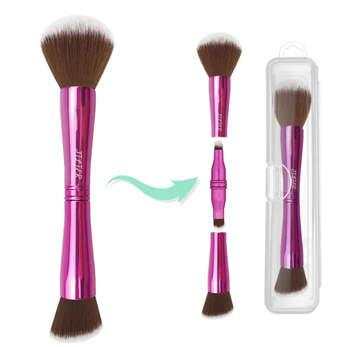 Vista 10 de Jilier Brochas de Maquillaje de Viaje con Estuche, Juego de Brochas de Maquillaje 4 en 1, Brocha para Polvo, Brocha para Base/Rubor, Brocha