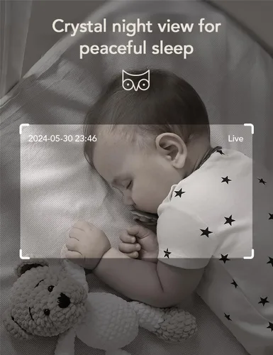 Vista 6 de nooie 2K Smart WiFi Baby Monitor with Camera and Audio, Smartphone App Control, Temperature Sensor, Motion & Cry Detection, IR Night Vision, 2-Way