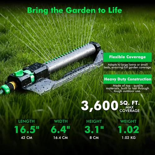 Vista 6 de RESTMO - Aspersor oscilante resistente con base de metal, sistema de riego de césped con control de flujo ajustable, cubre hasta 3,600 pies